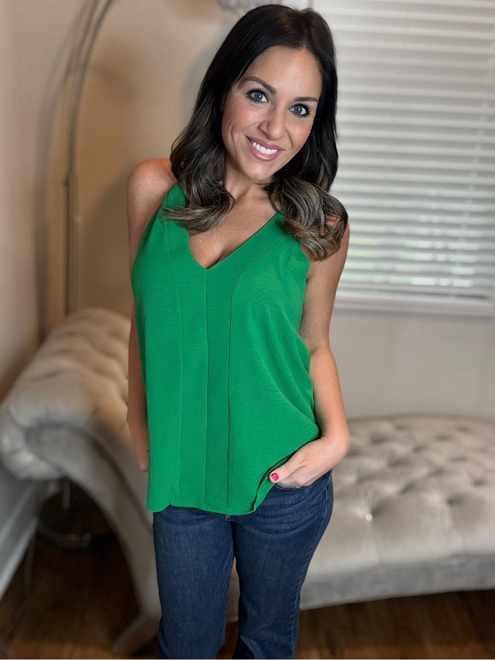 Jess Lea Vivid Green V-Neck Camisole - Sleek Women's Tank